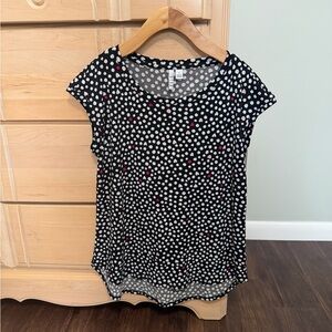 Elle Black and White Polka Dot & Heart Short Sleeve Top